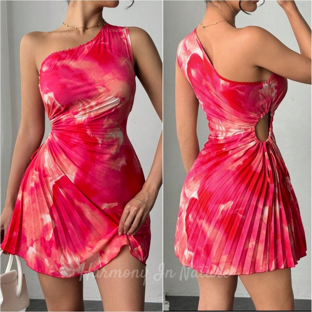 Sunset Hues Pleated Dress - Rose